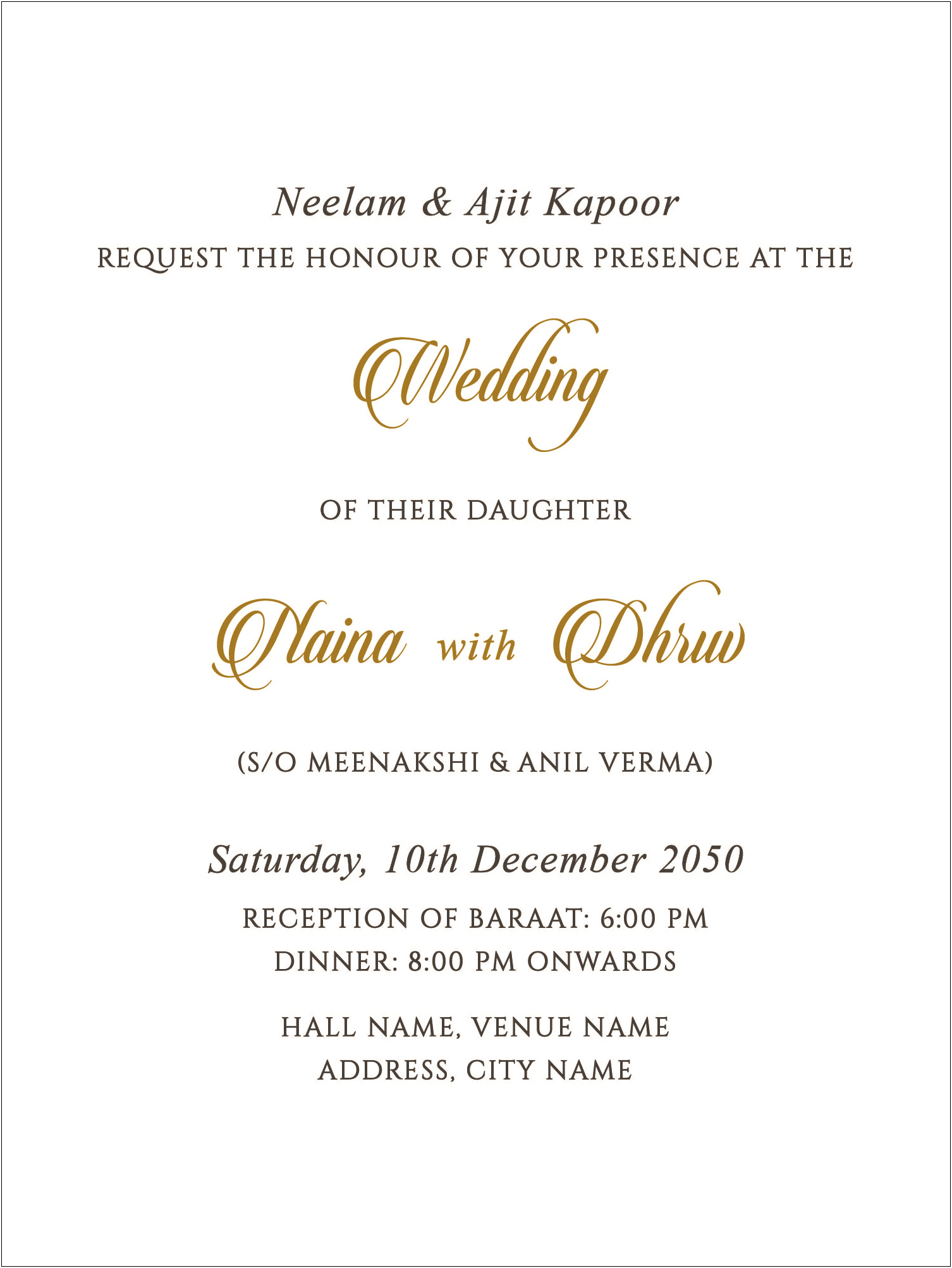 Email Matter For Indian Wedding Invitation