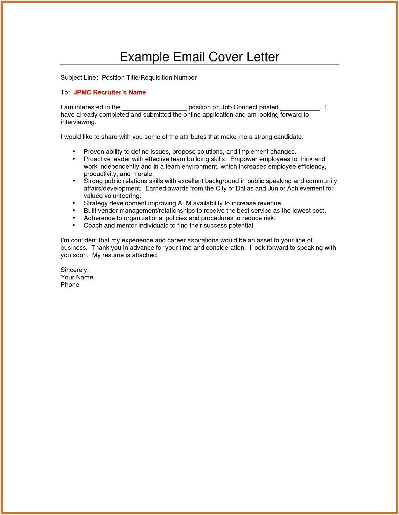 Email Resume Cover Letter Subject Line