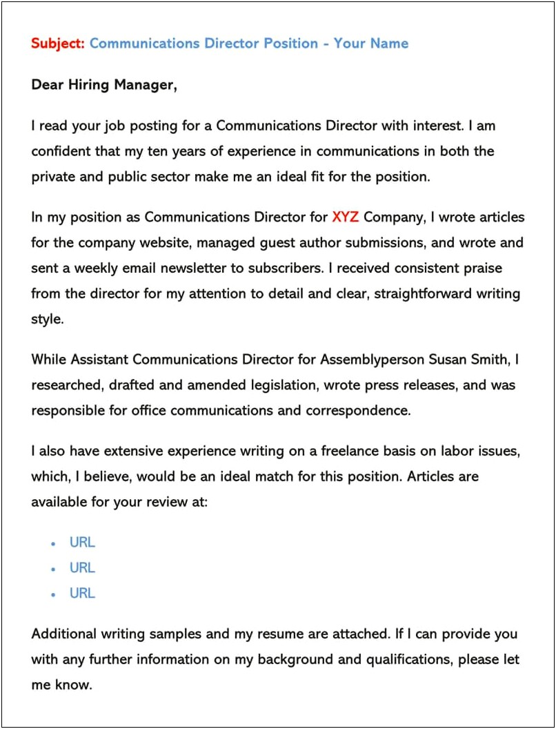 Email To Send Resume And Cover Letter Example