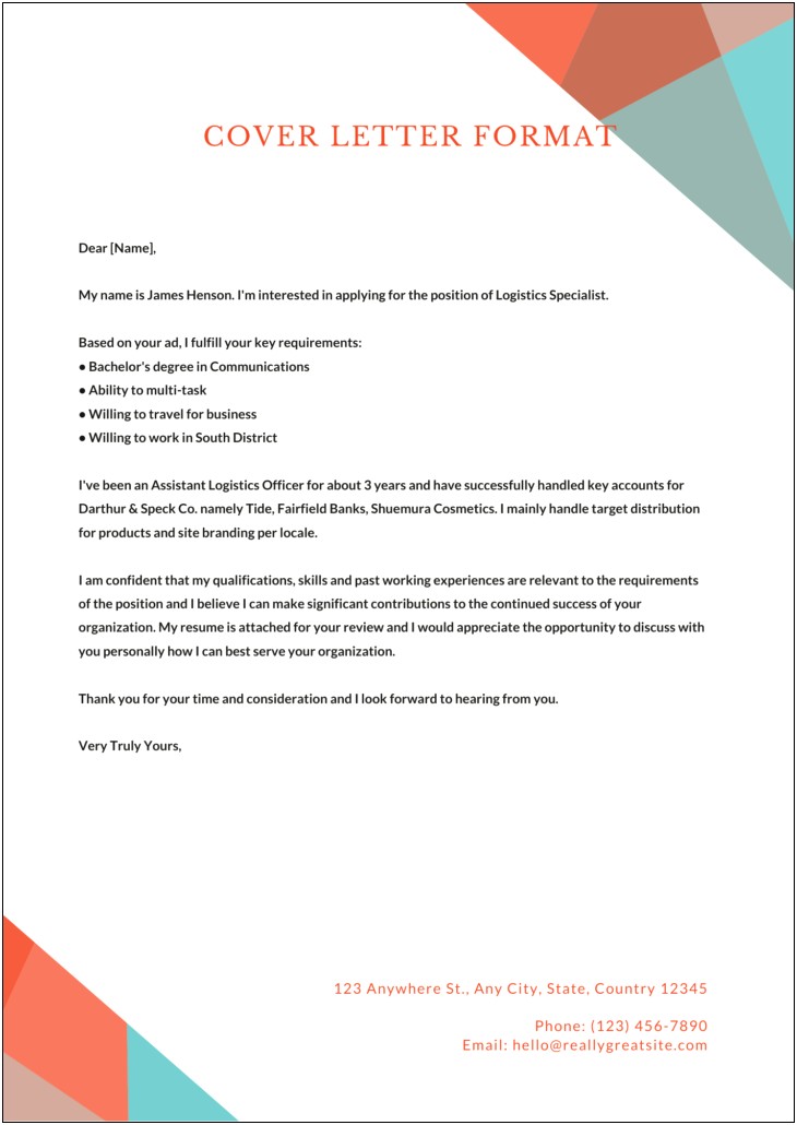 Emailing A Cover Letter And Resume Sample
