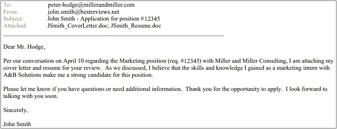 Emailing Cover Letter And Resume Body Of Email