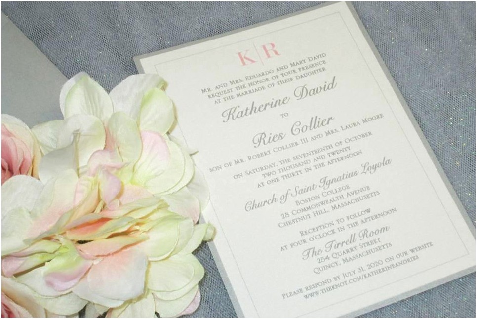 Emerald And Pale Pink Wedding Invitations