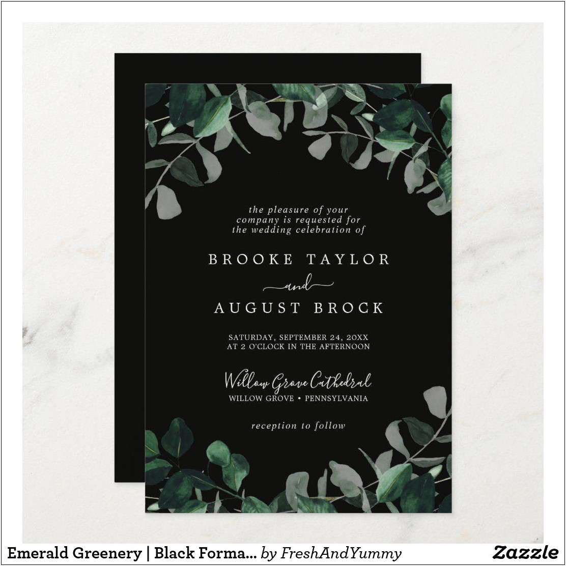 Emerald Green And Black Wedding Invitations