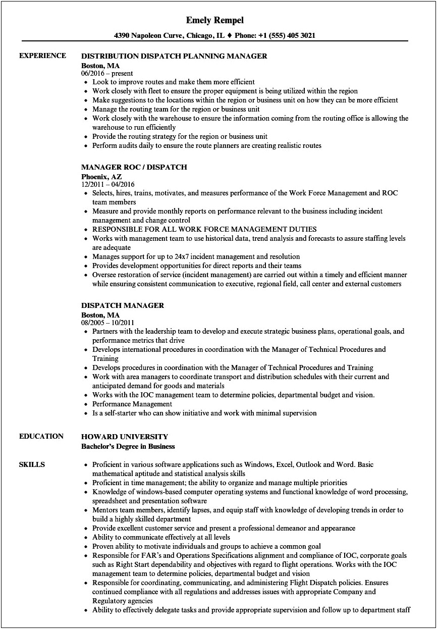 Emergency Dispatcher Job Description For Resume