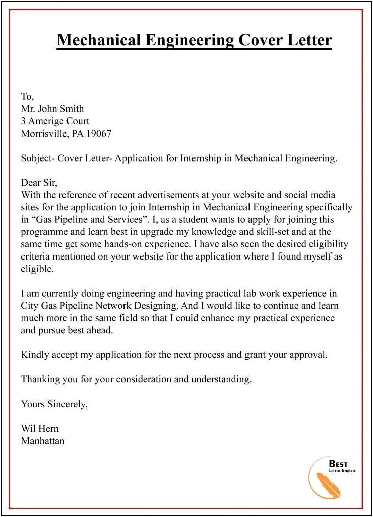 Engineering Resume Cover Letter Examples 2019