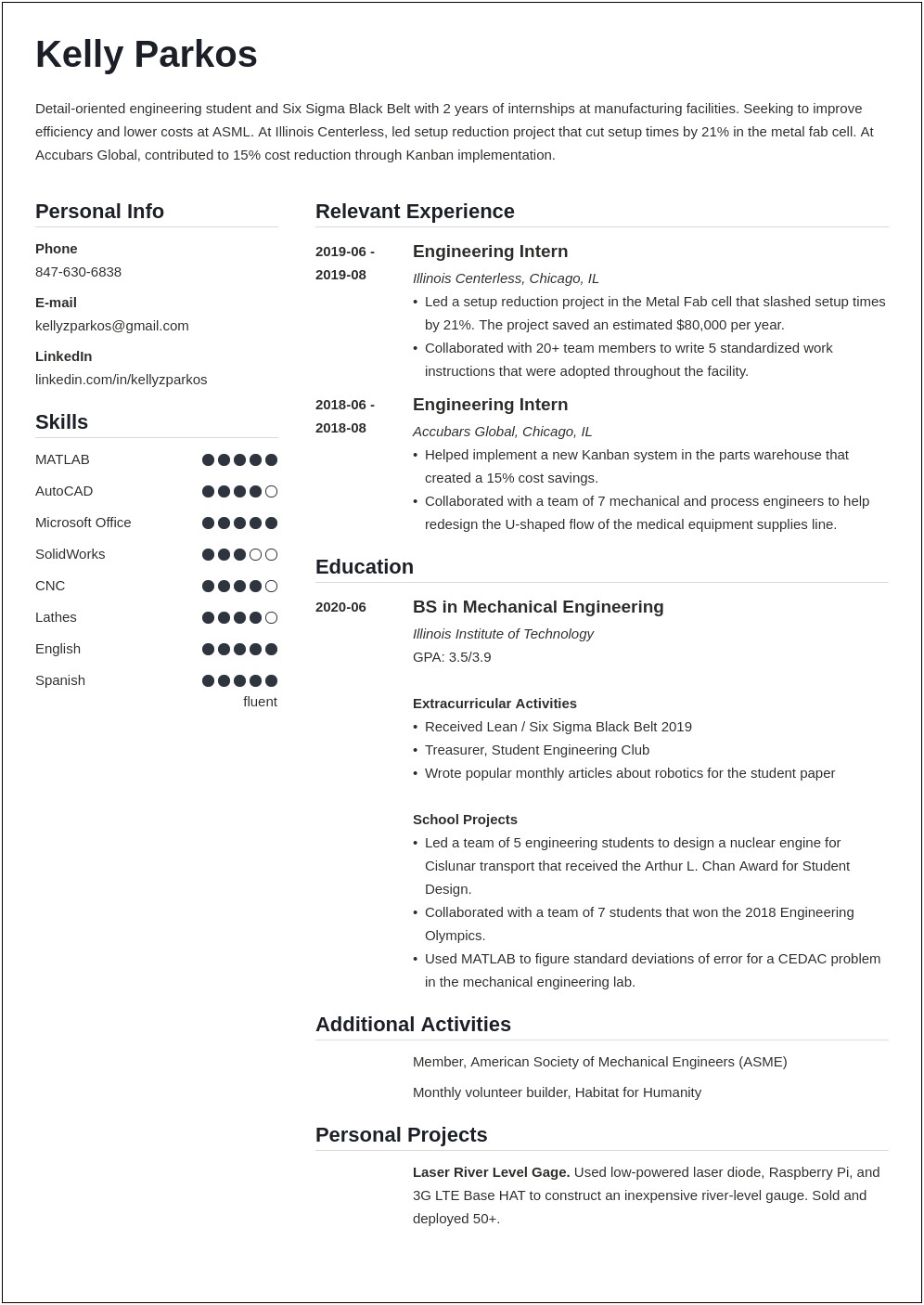 Engineering Resume Examples As An Student