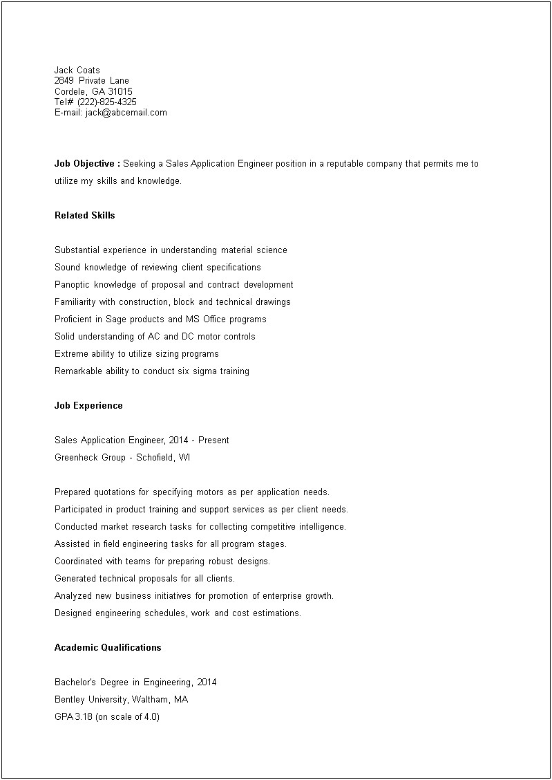 Engineering Resume Where To Put Department Job Experience