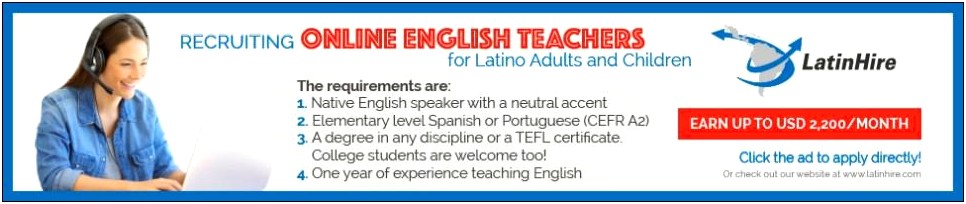 English Tutor Teacher Online Work From Home Resume