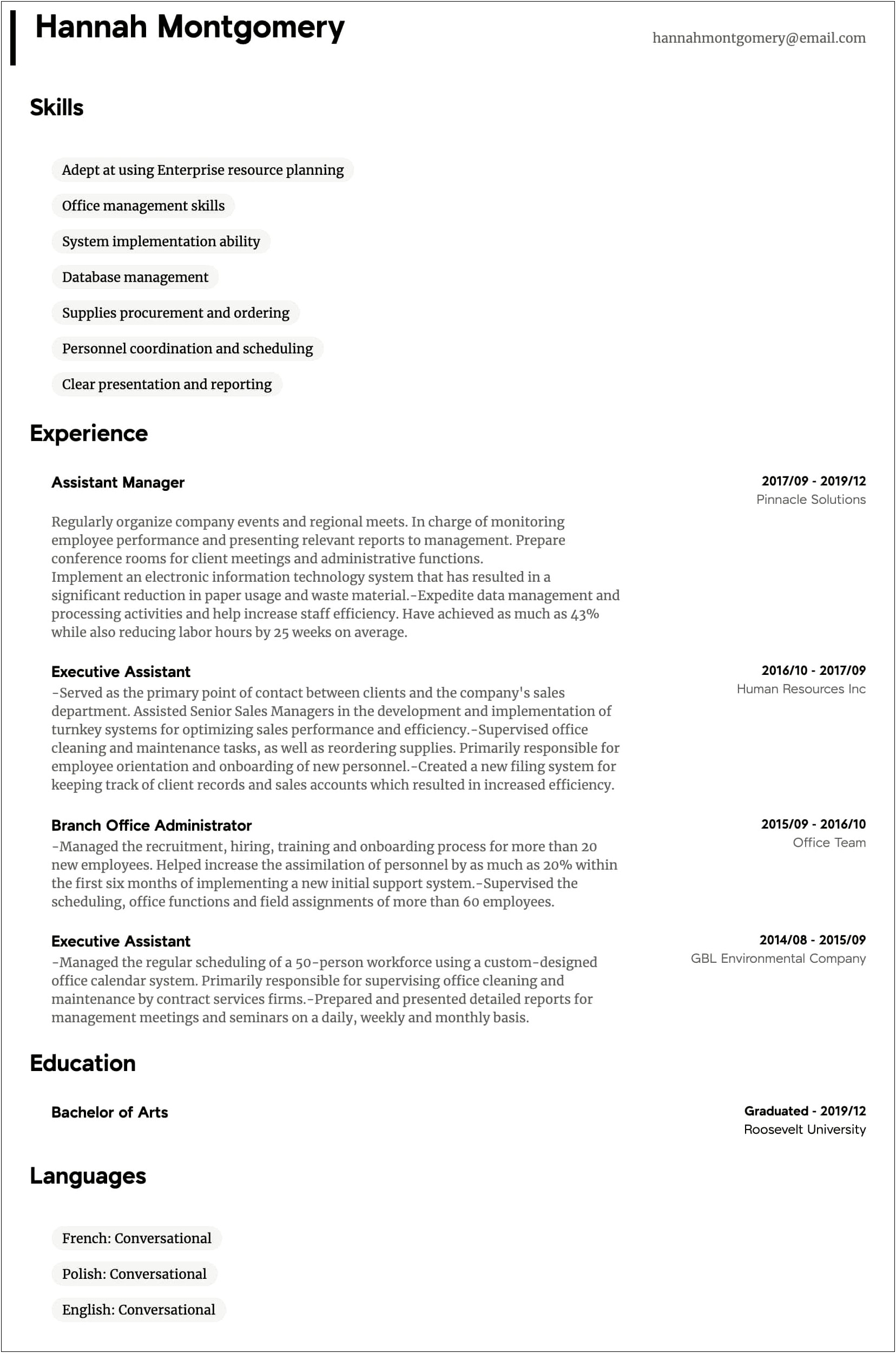 Enterprise Rent A Car Branch Manager Example Resume