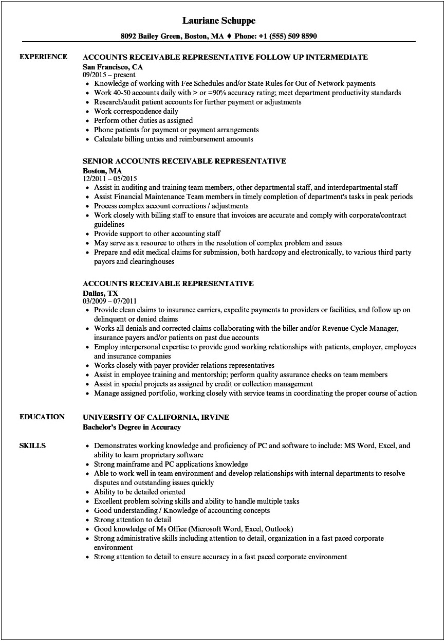 Entry Level Account Receivable Resume Sample