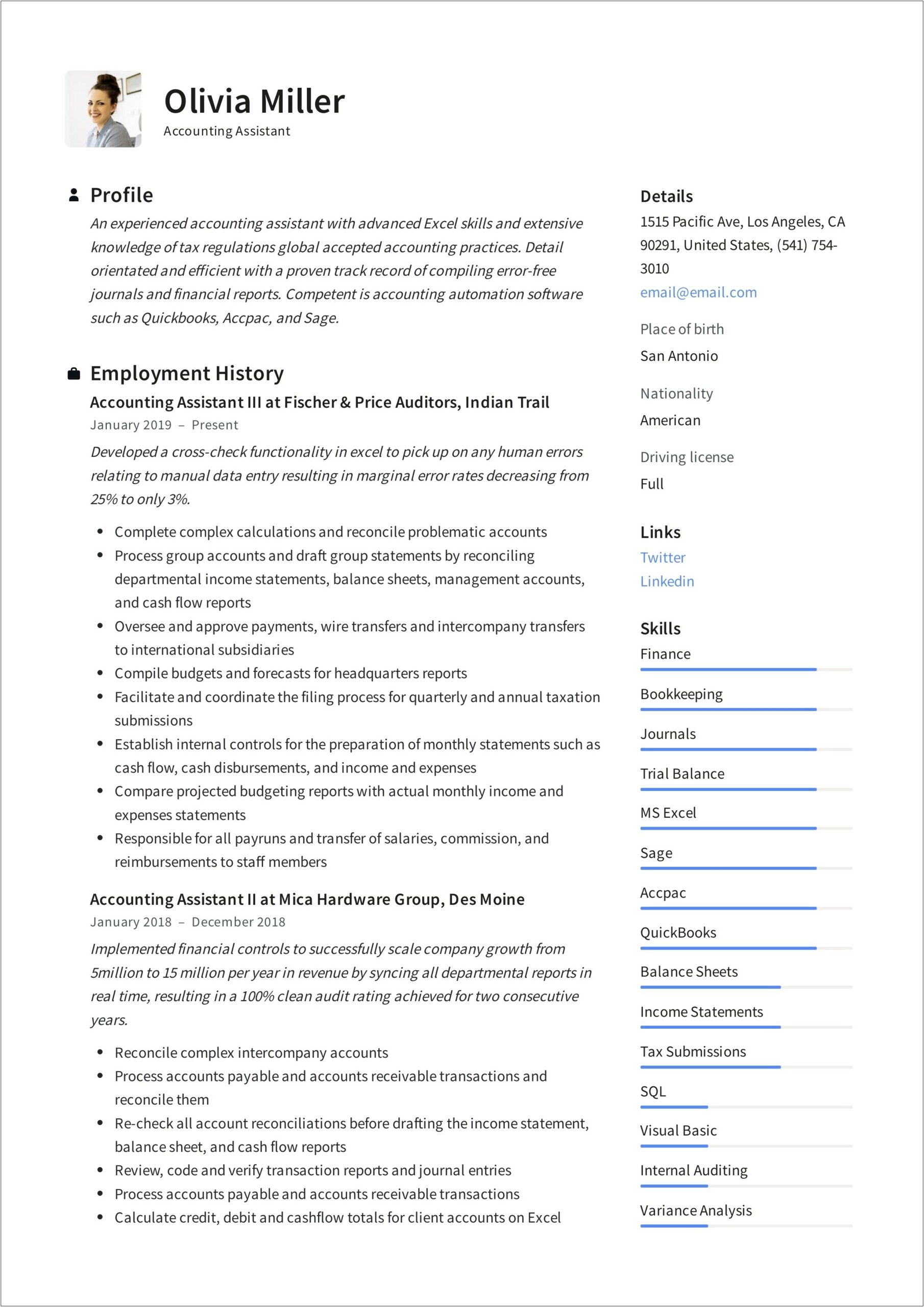 Entry Level Accountant Resume Samples 2019