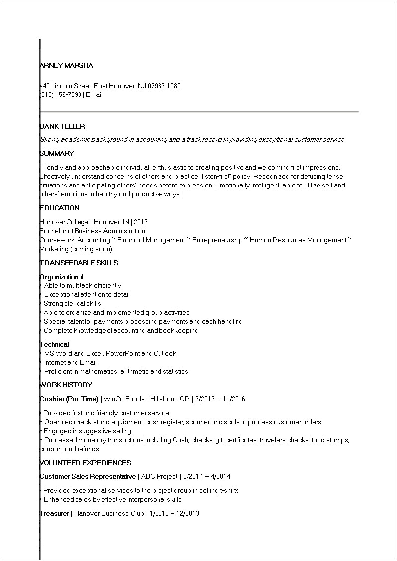 Entry Level Accounting Bookkeeping Resume Sample