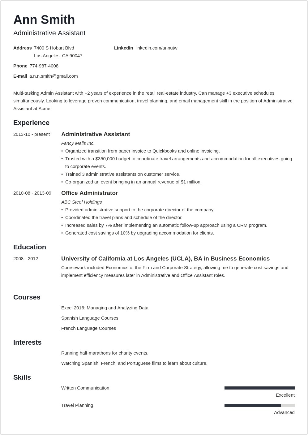 Entry Level Administrative Assistant Resume Objective