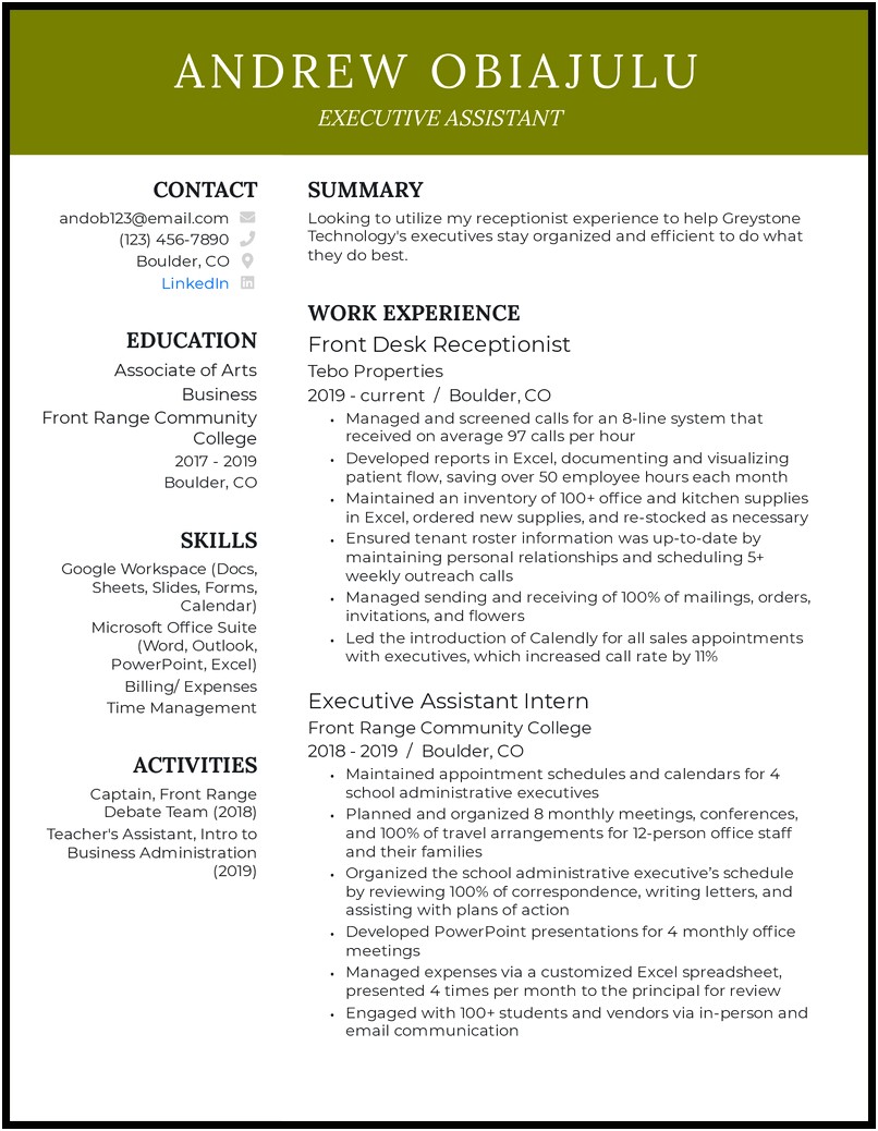 Entry Level Administrative Assistant Resume Professional Summary