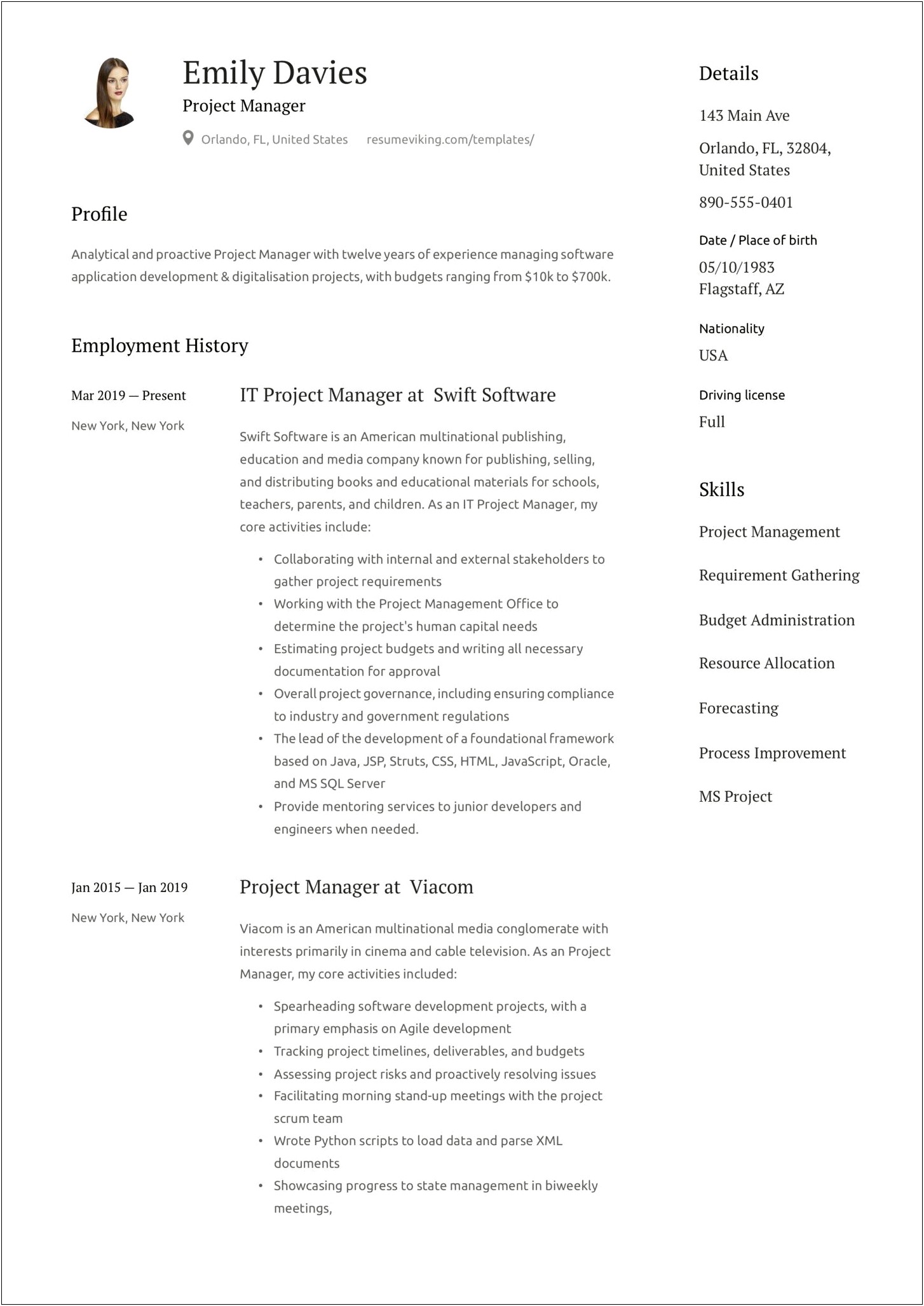 Entry Level Construction Project Manager Resume