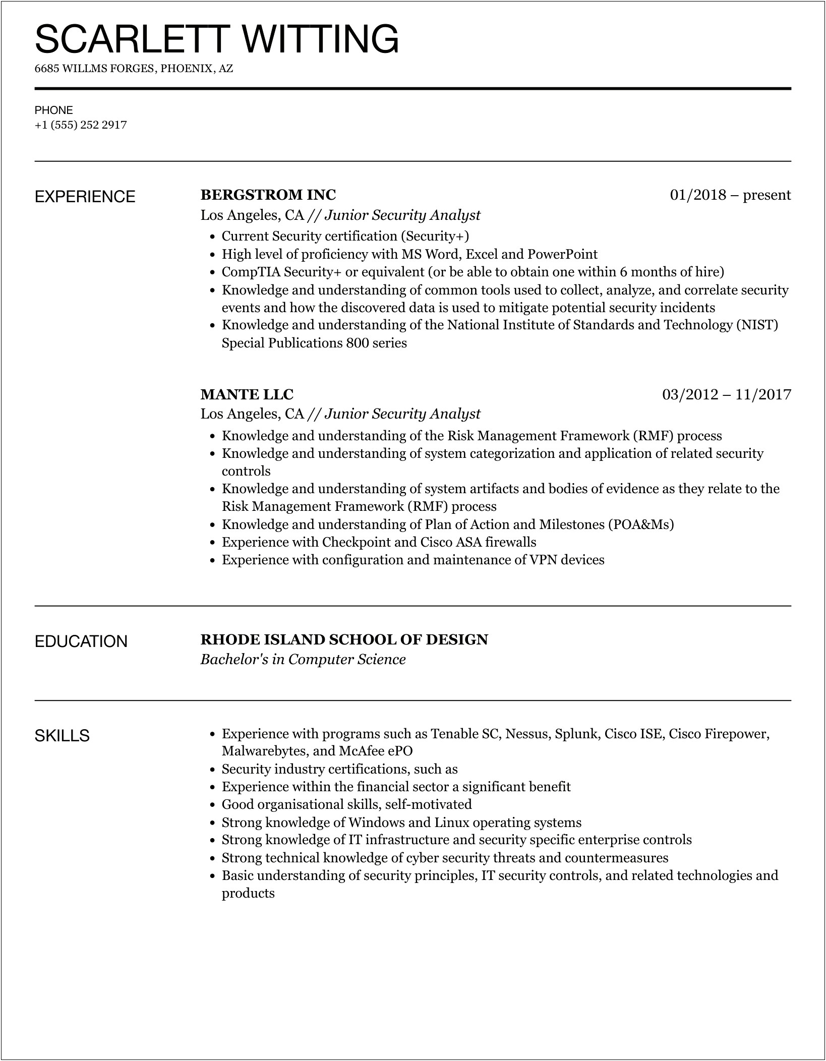 Entry Level Cyber Security Summary For Resume