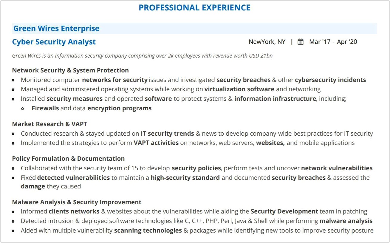 Entry Level Cybersecurity Resume No Experience