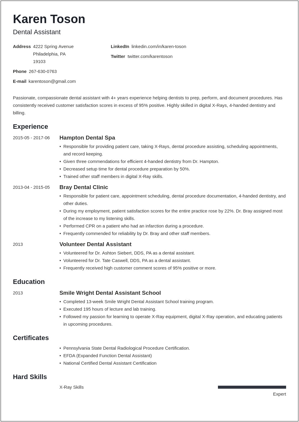 Entry Level Dental Assistant Resume No Experience