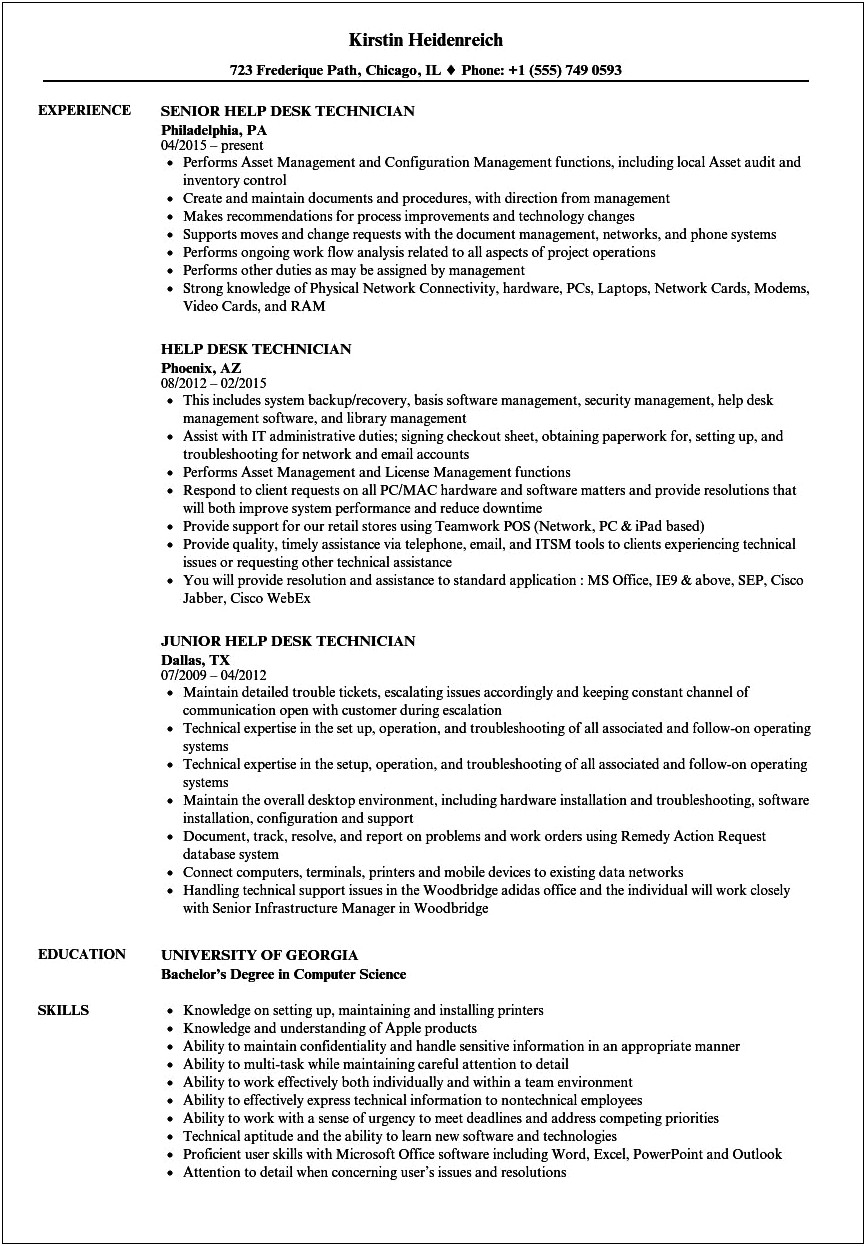 Entry Level Desk Help Tech Resume Examples