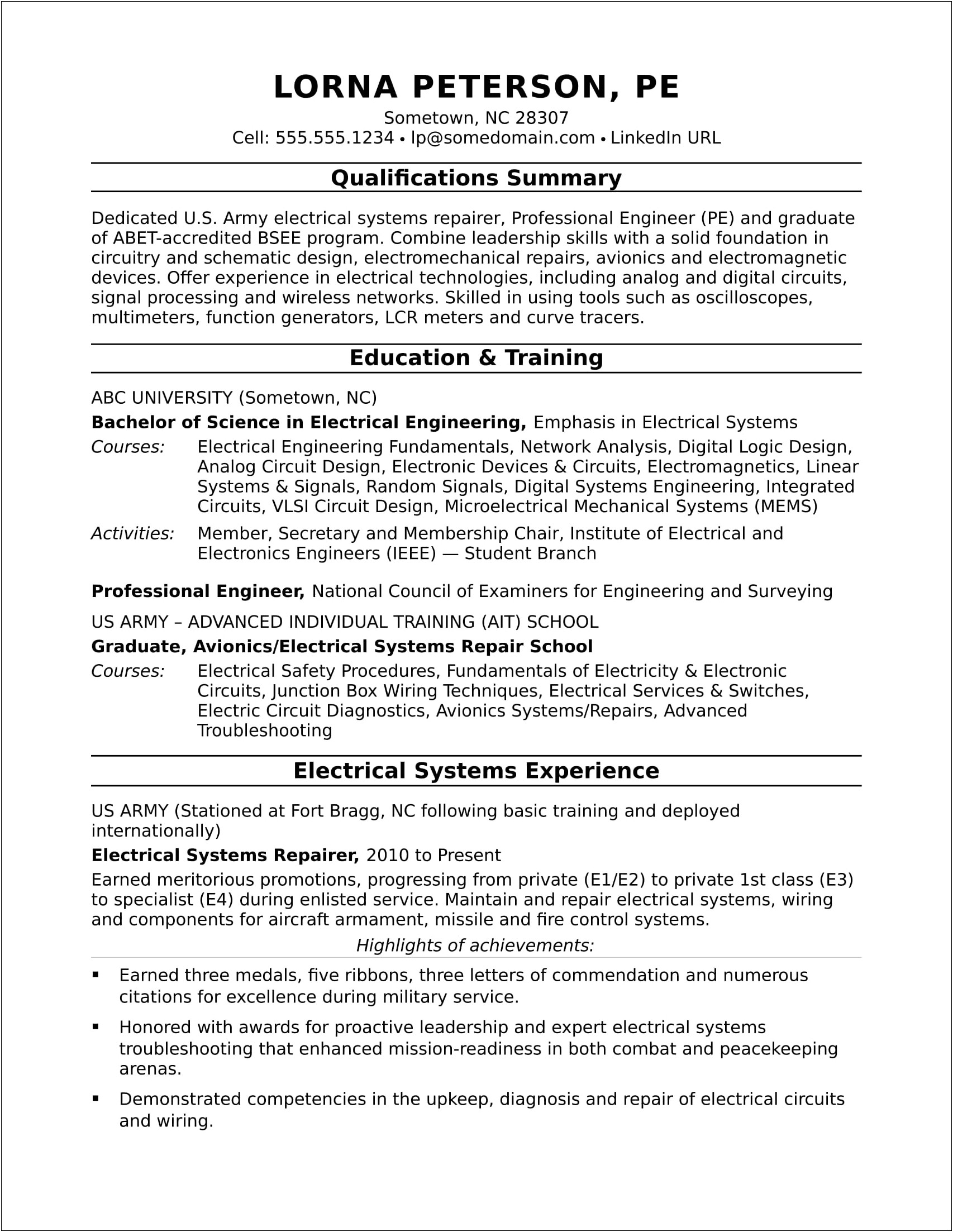 Entry Level Electrical Engineer Resume Objective