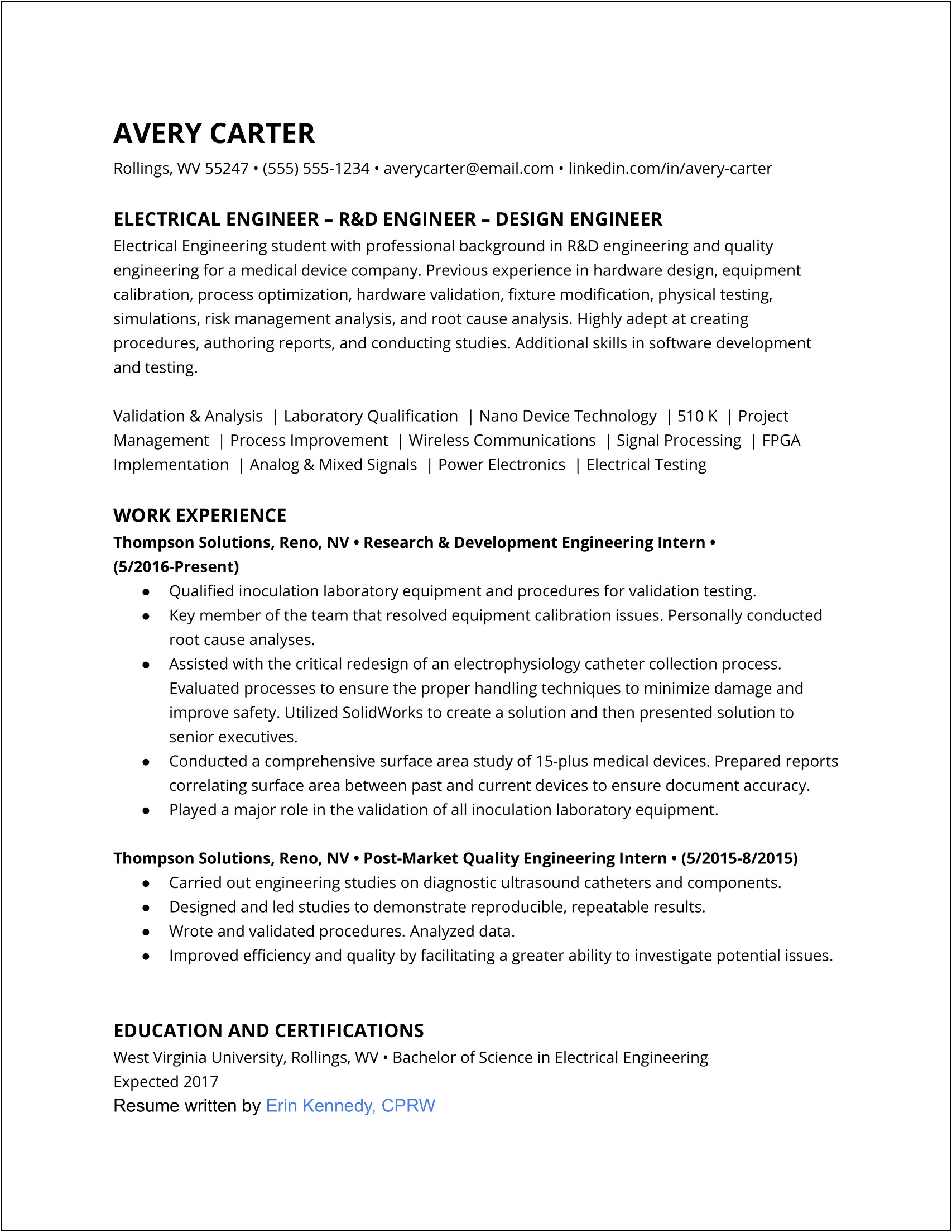Entry Level Electrical Engineer Resume Templates