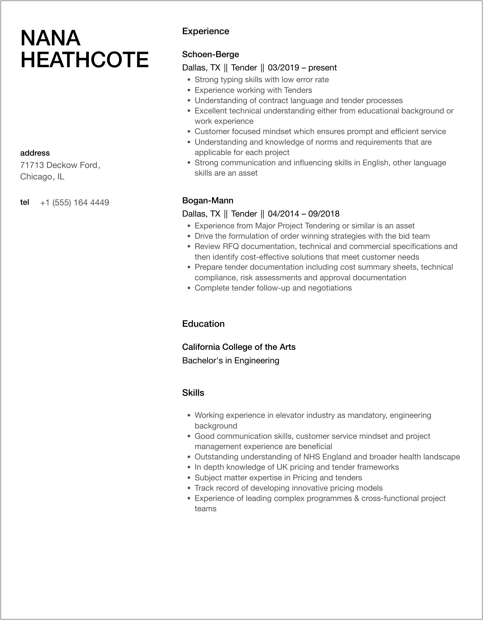 Entry Level Gas Well Tender Resume Example