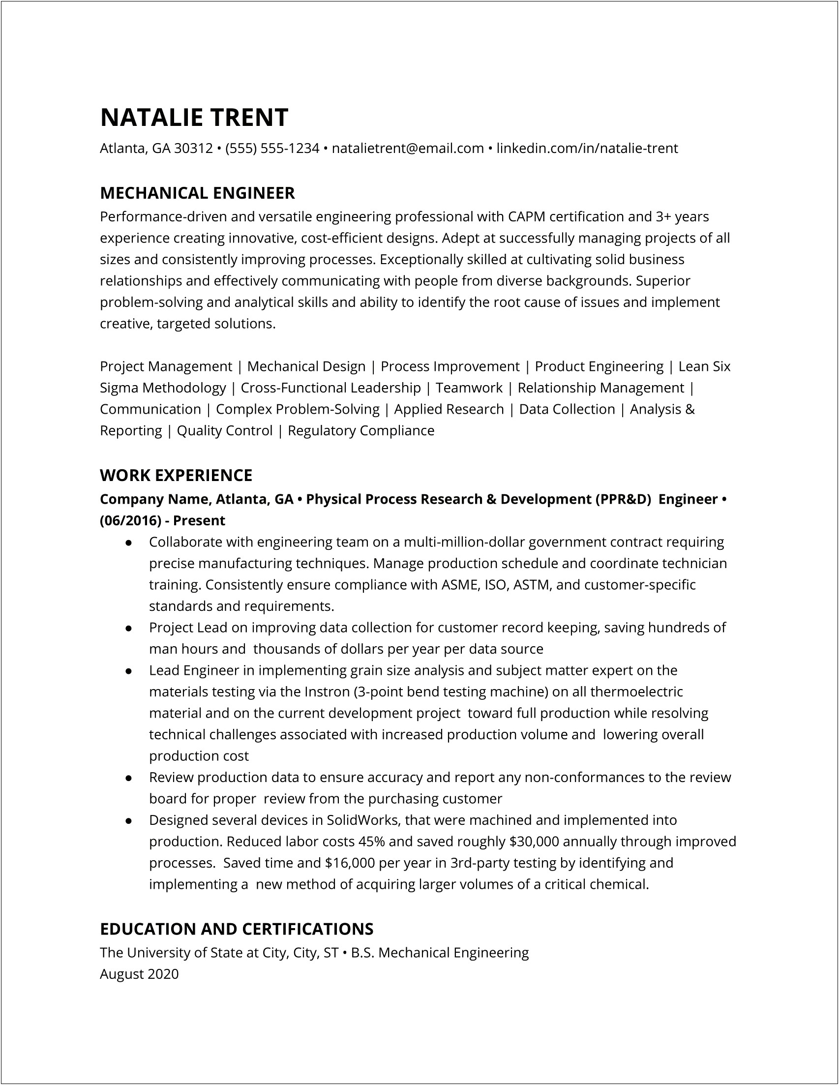 Entry Level Graduate Electrical Engineer Resume Examples