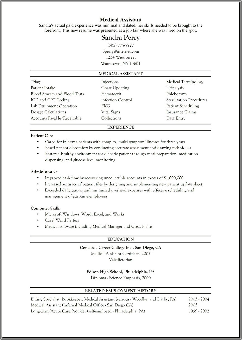 Entry Level Health Care Resume Samples