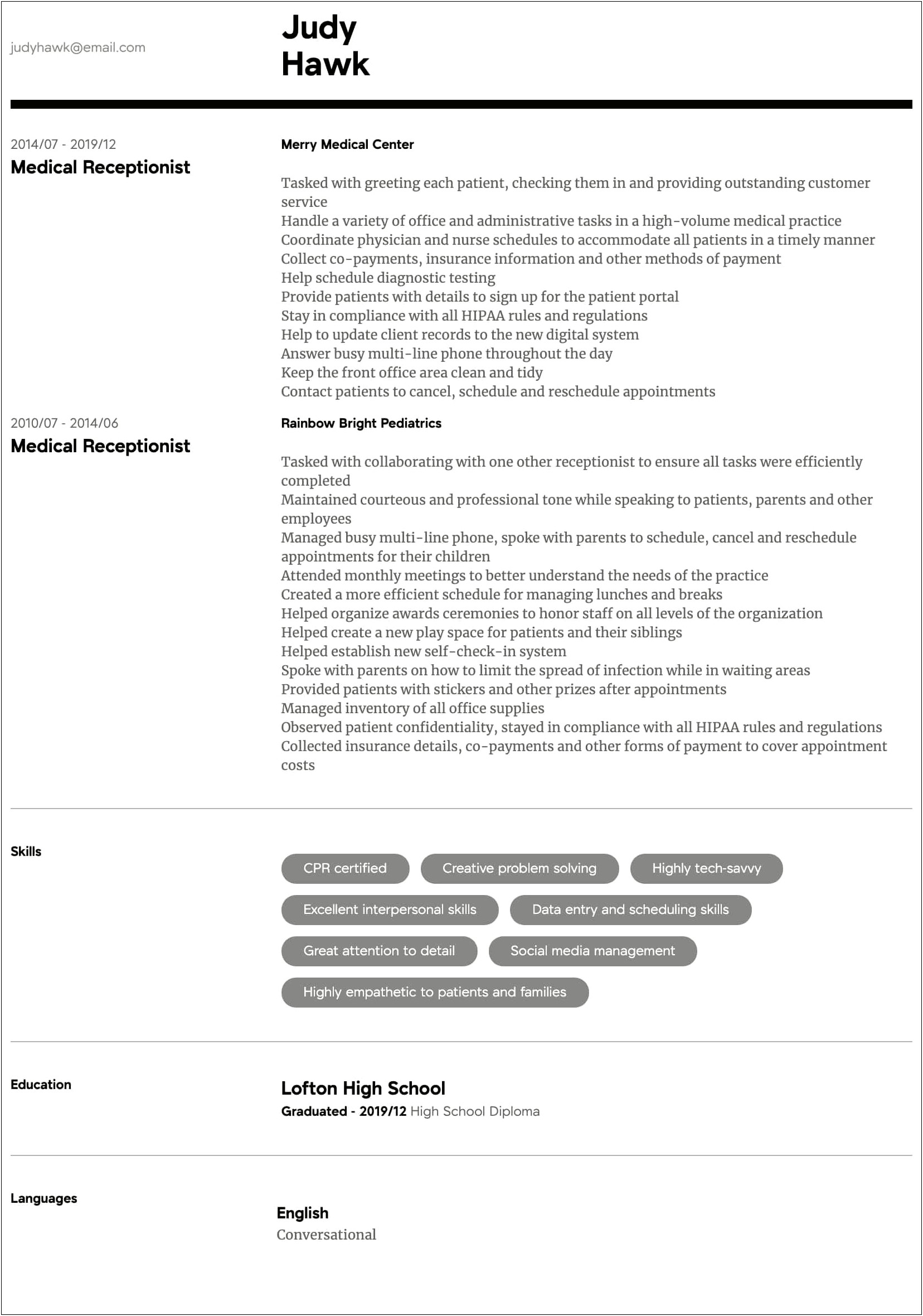 Entry Level Healthcare Administration Resume Examples