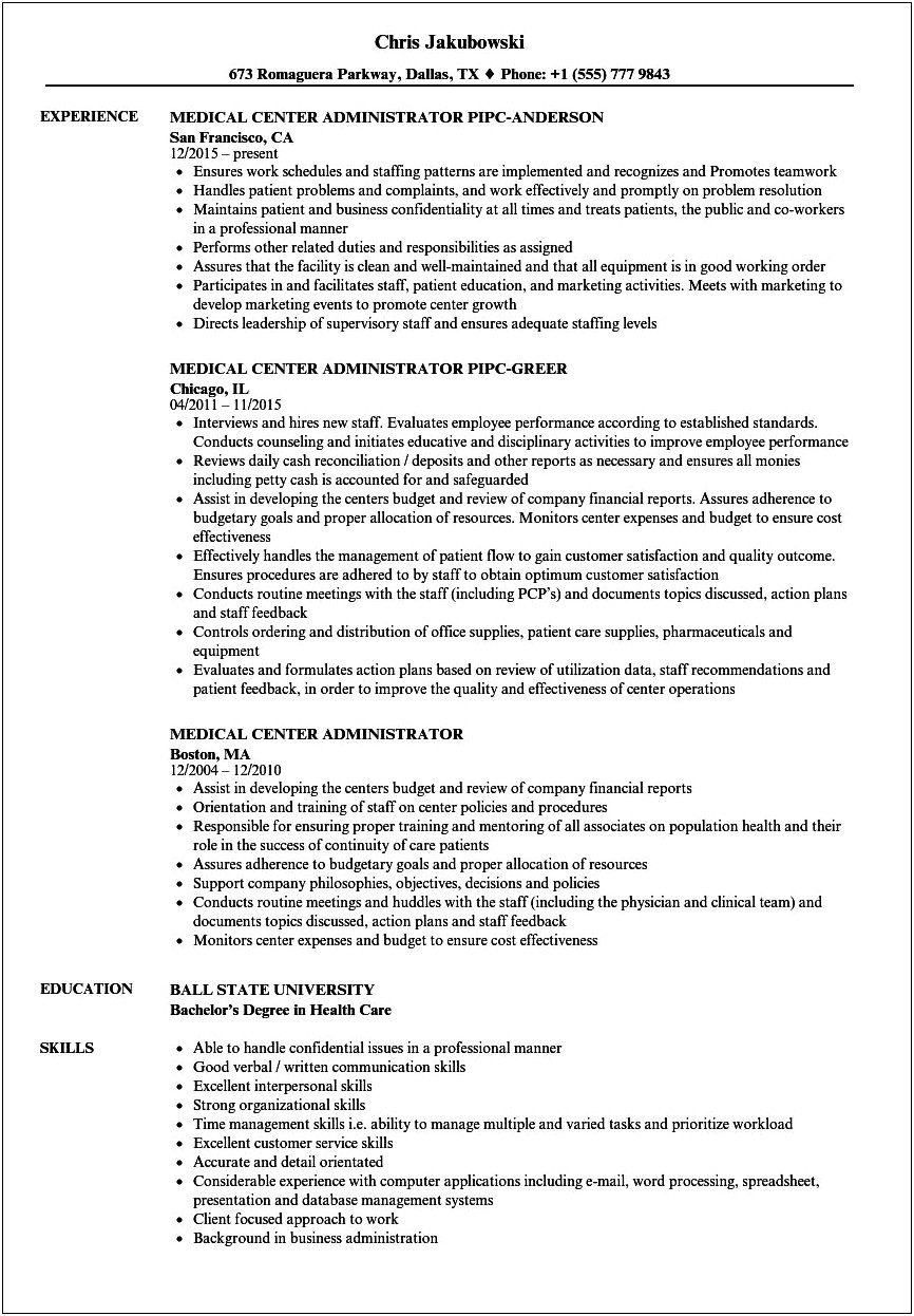 Entry Level Healthcare Administration Resume Objective