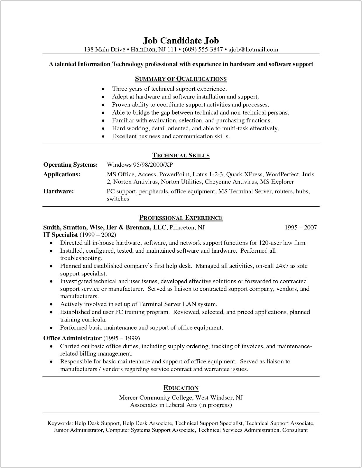 Entry Level Information Technology Resume Template