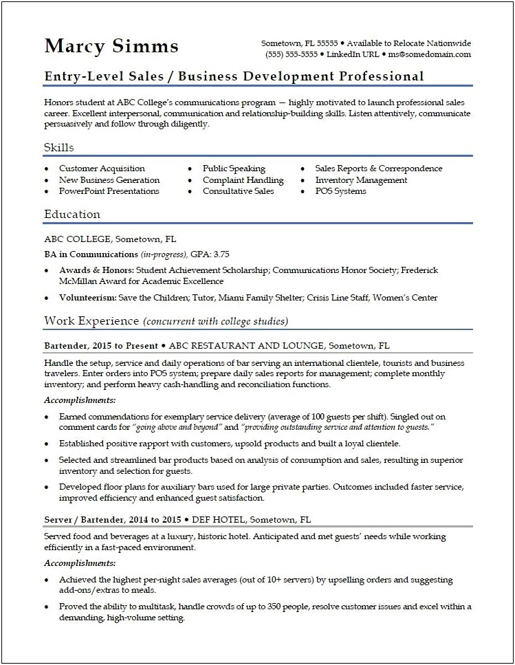 Entry Level It Objective Resume Examples