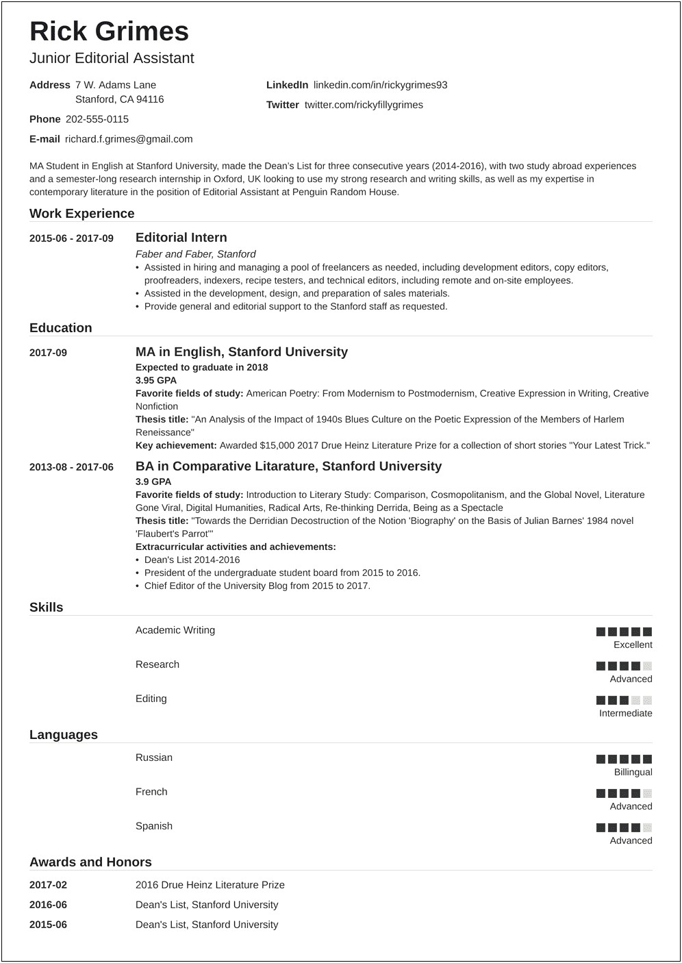Entry Level Job Resume Summary Examples