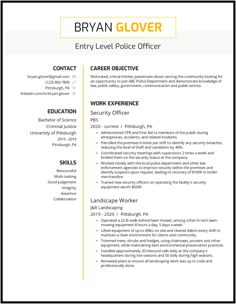 Entry Level Law Enforcement Resume Samples