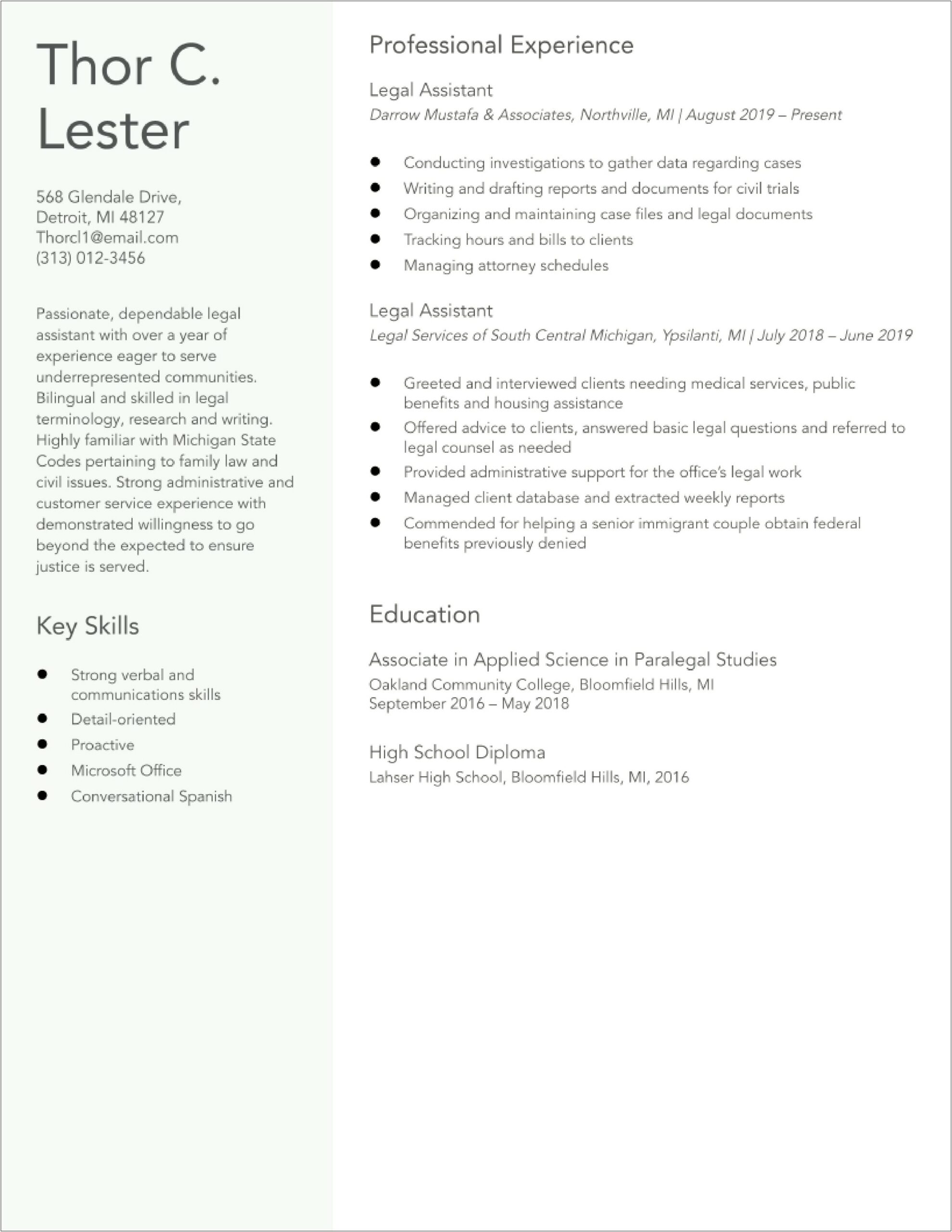 Entry Level Legal Assistant Resume Examples