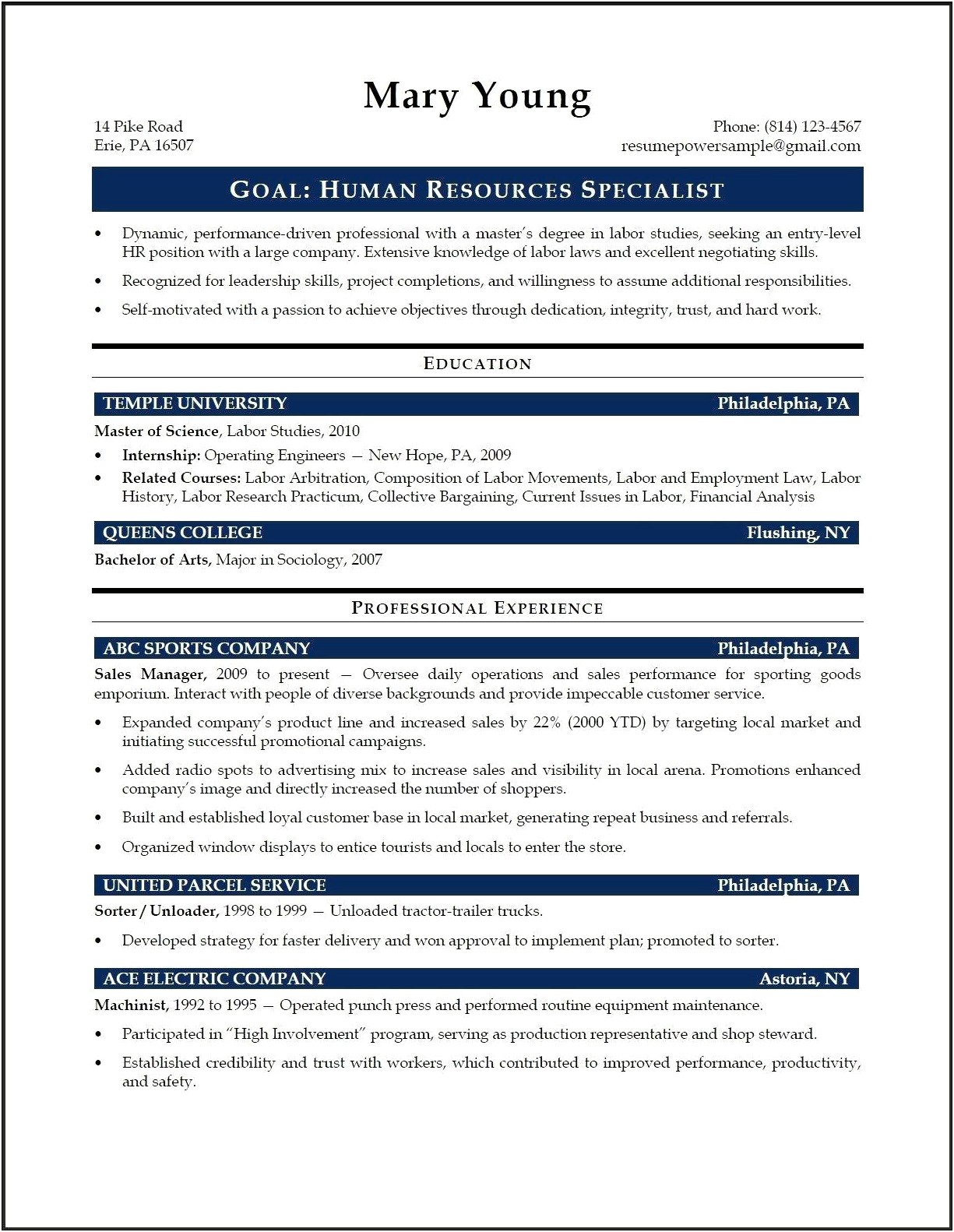 Entry Level Masters In Human Resources Resume Examples