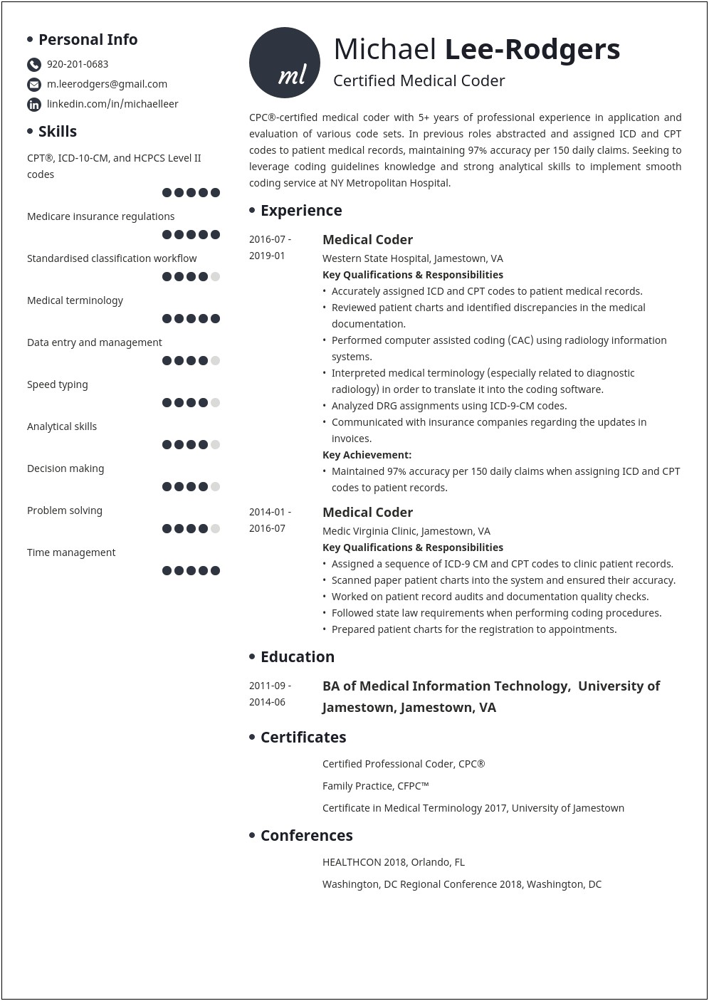 Entry Level Medical Billing And Coding Resume Templates