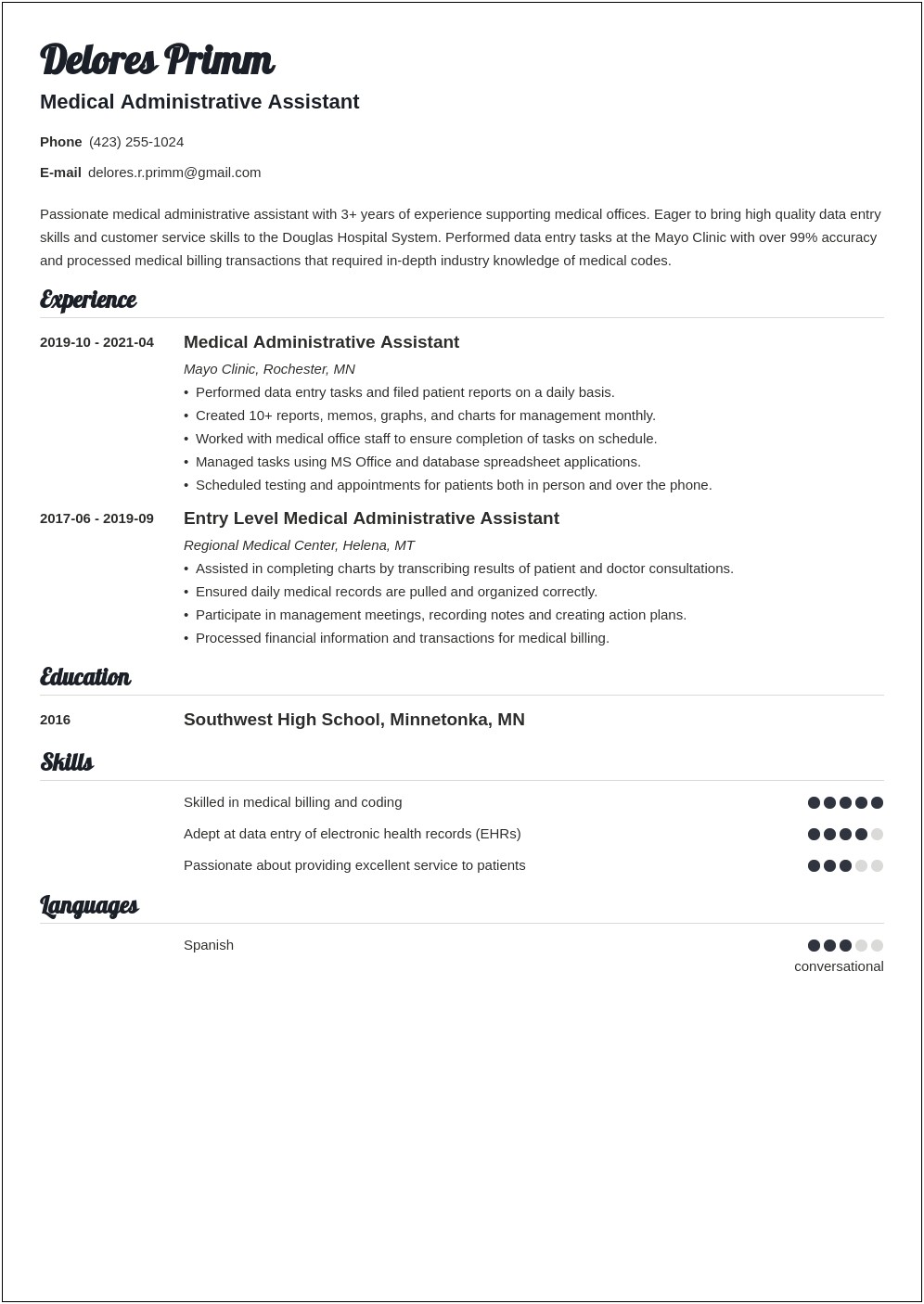 Entry Level Medical Office Assistant Resume Objective