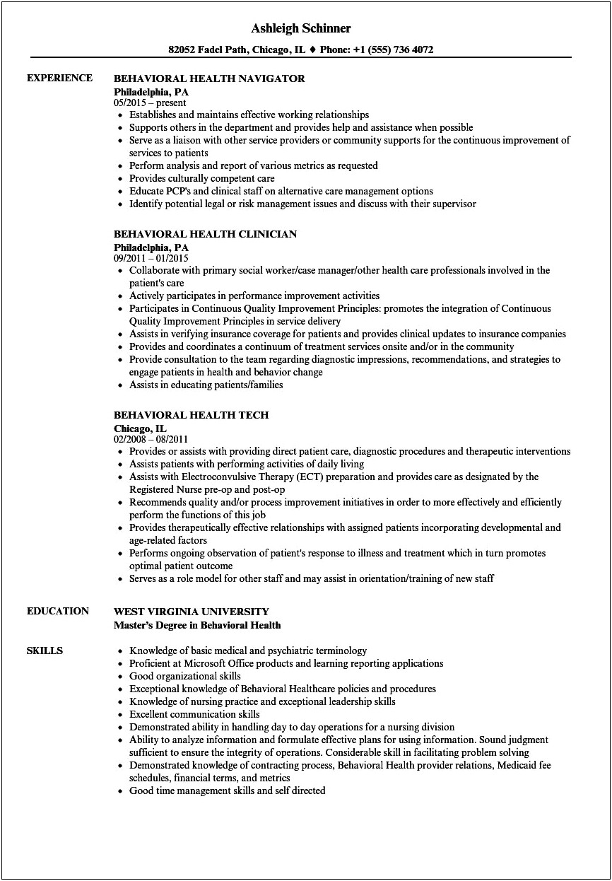 Entry Level Mental Health Counseling Resume Samples