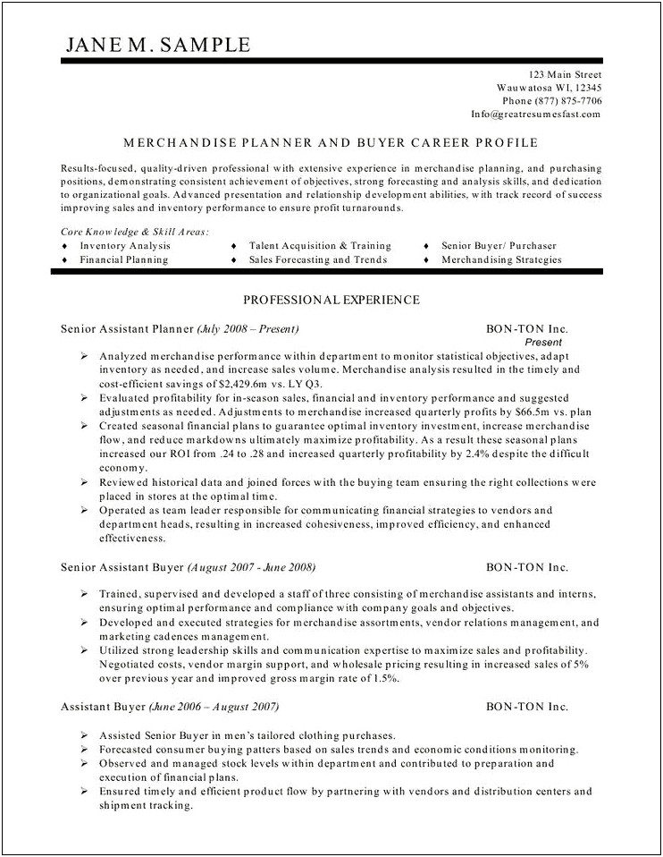 Entry Level Merchandising Resume Professional Summary Resume