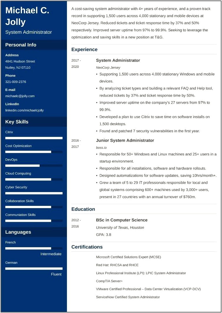 Entry Level Network Administrator Resume Samples