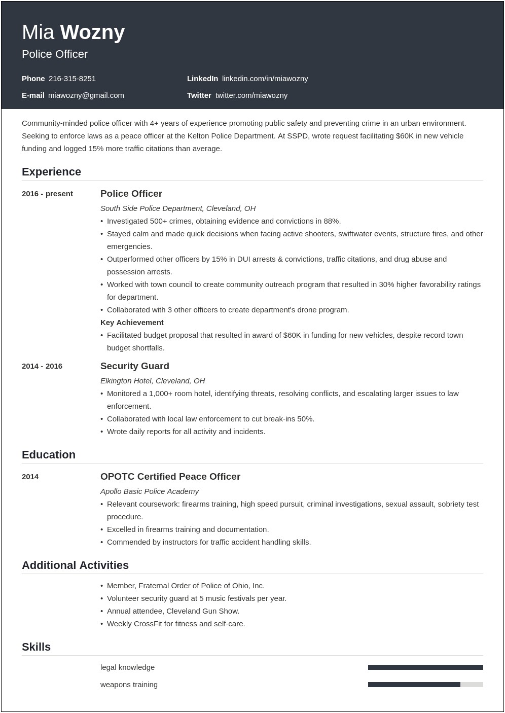 Entry Level Police Officer Objective For Resume