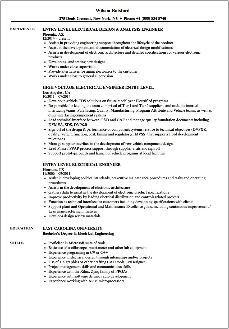 Entry Level Product Engineer Resume Samples