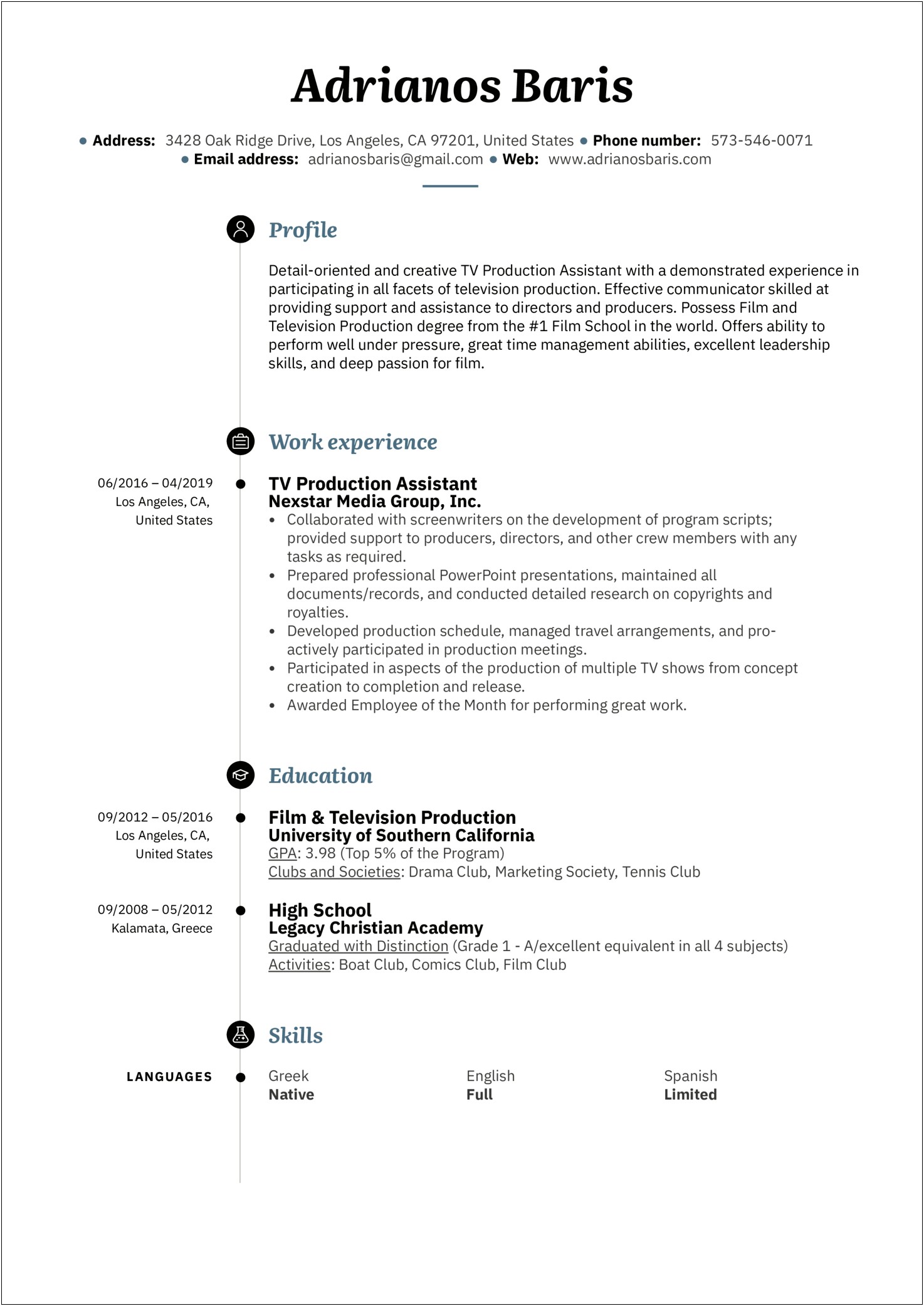 Entry Level Production Assistant Jobs Los Angeles Resume