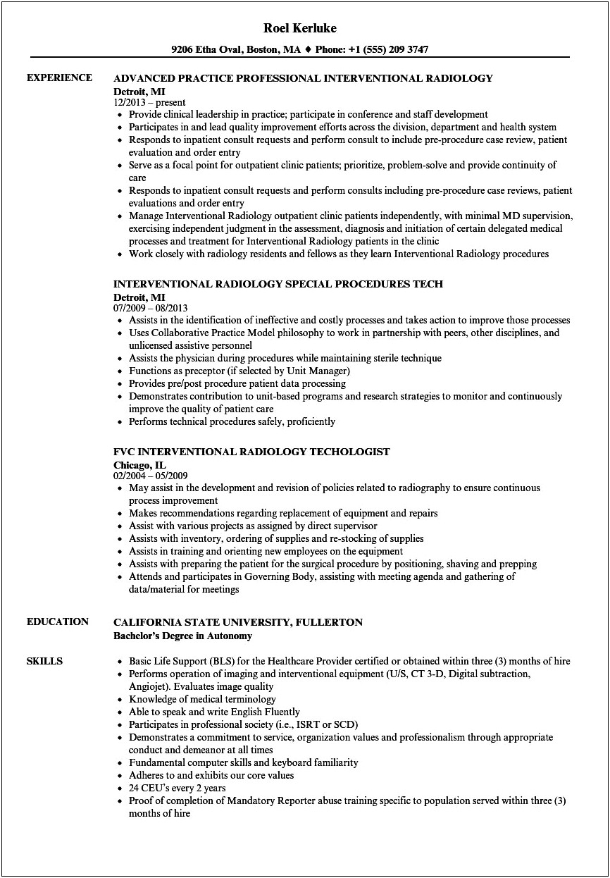 Entry Level Rad Tech Resume Examples