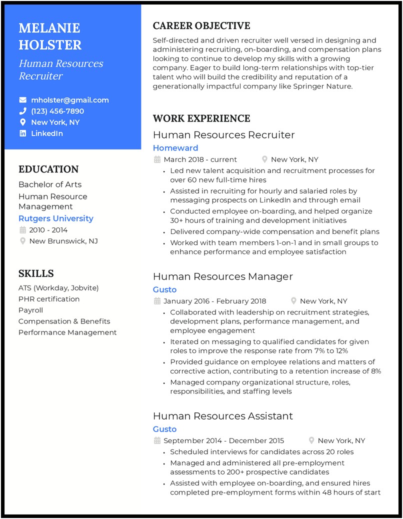 Entry Level Recruiter Resume With No Experience