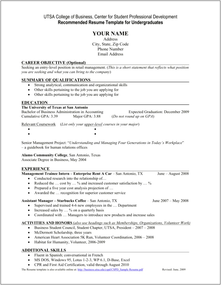 Entry Level Resume College Student Sample
