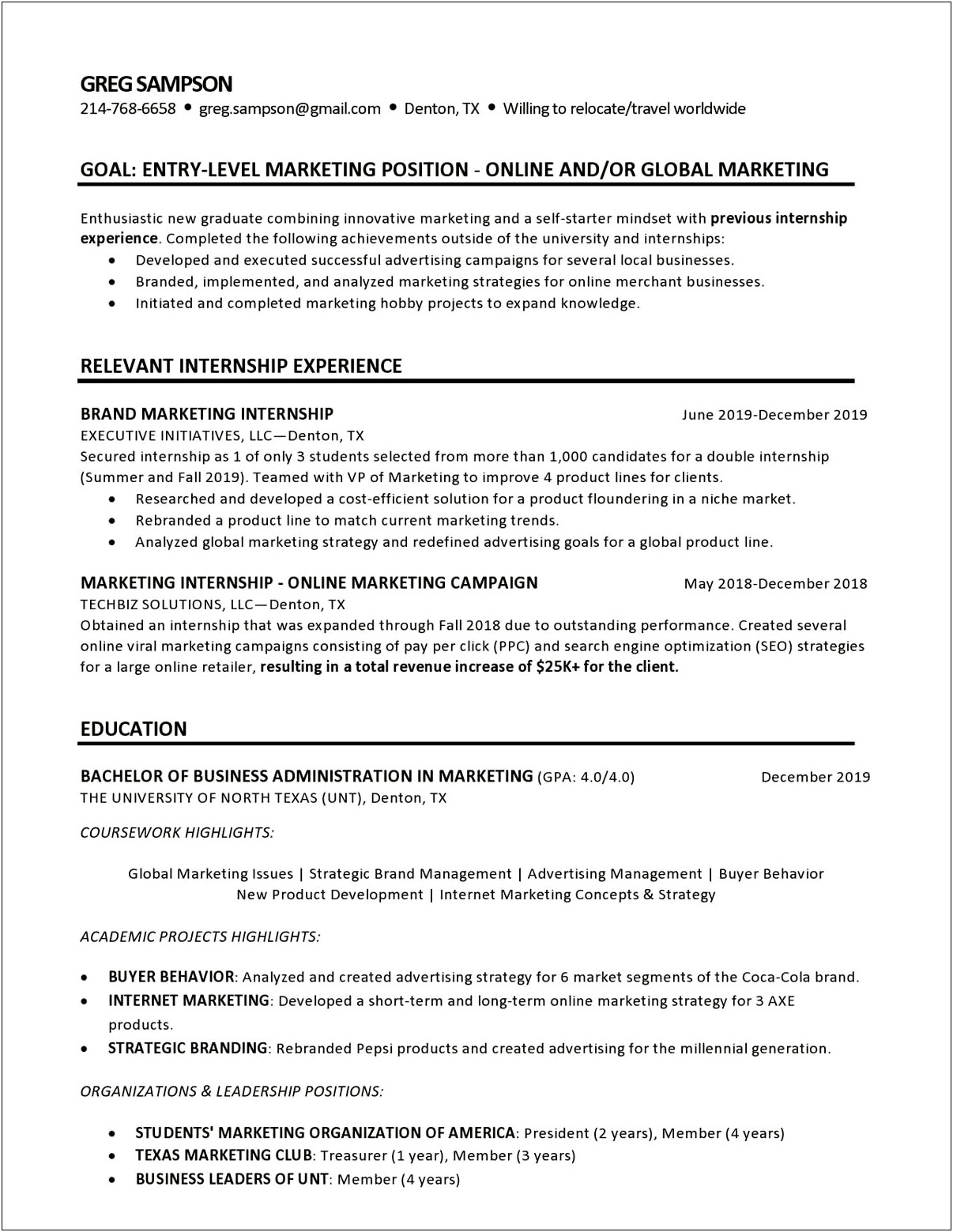 Entry Level Resumes With Little Experience