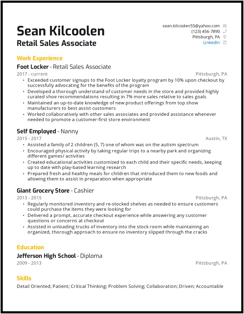 Entry Level Retail Job Skills For Resume