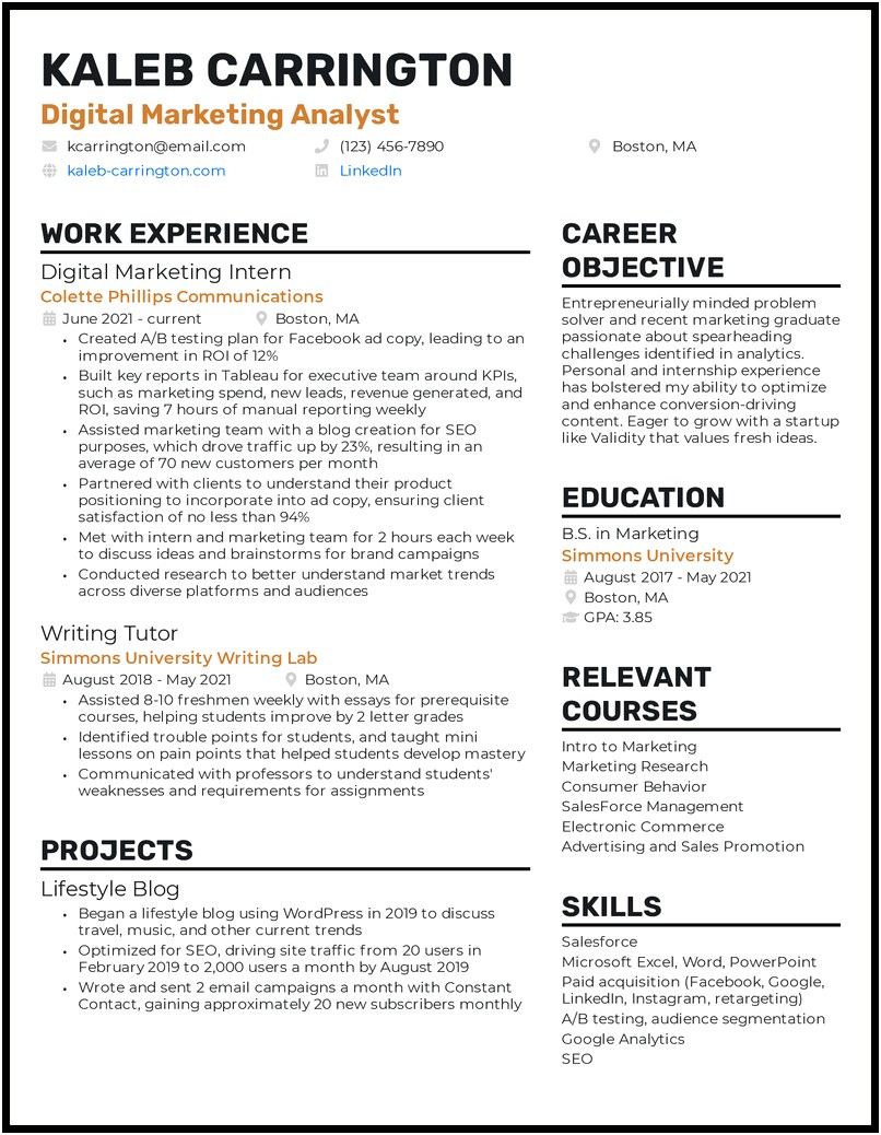 Entry Level Sales Marketing Resume Examples
